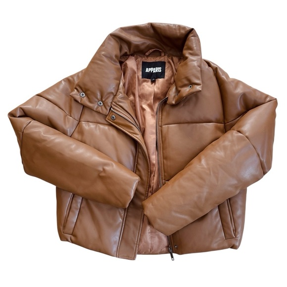 Apparis Brown Faux Leather Puffer Jacket - Picture 5 of 11